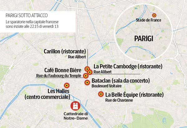 Mappa attentati Parigi